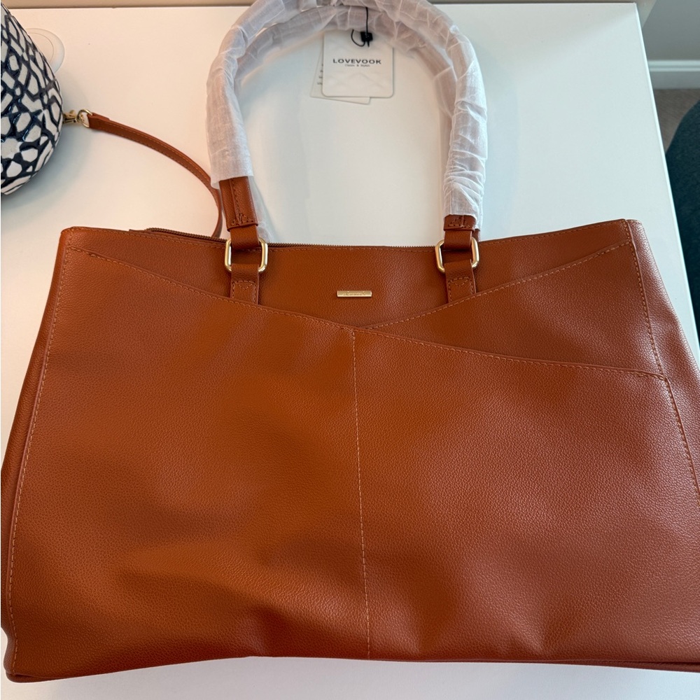 Tan Leather Tote Laptop Bag
